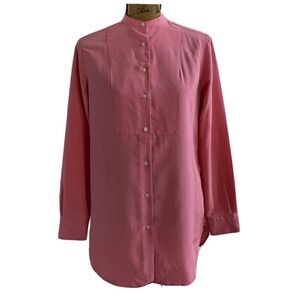 Ralph Lauren Shirt SMALL Rose Pink Long Sl Mandarin Collar Yoke Tunic Oversized